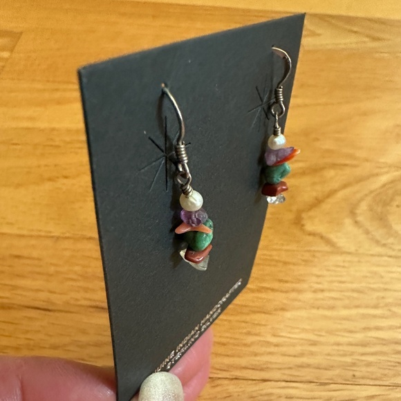 Native American Handcrafted Earrings Sterling Silver Turquoise Coral - Picture 6 of 6